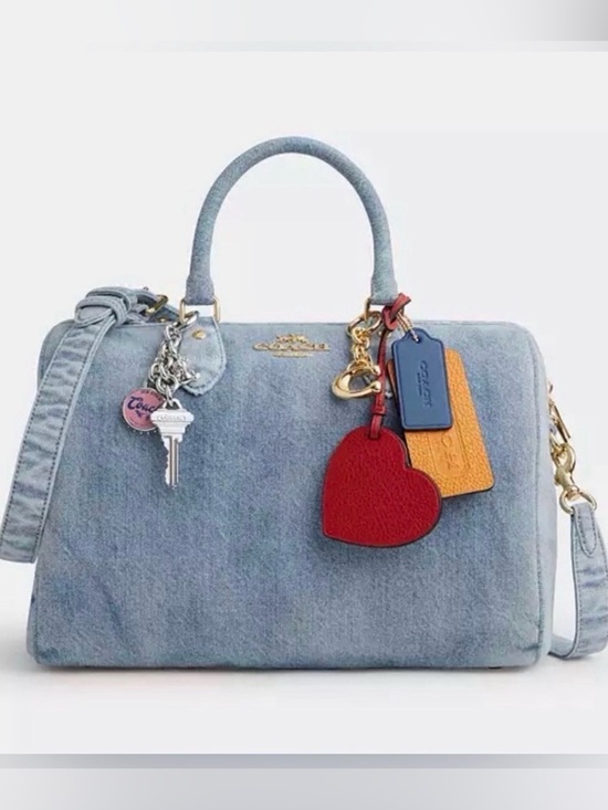 Coach Handbags - Coach Light Blue Denim Satchel with Red Heart Charm